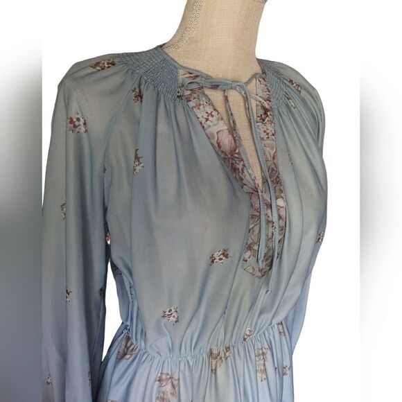 70s vintage blue floral print dress - Picture 5 of 8